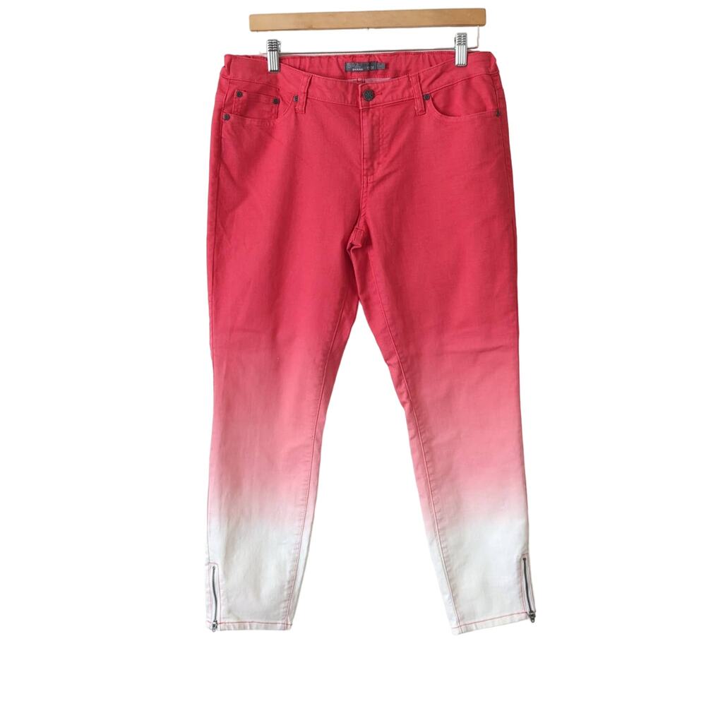 prAna Jett Ombre Organic Cotton Jeans‎ 12 31 Dip Dye Skinny Pink White Ankle Zip